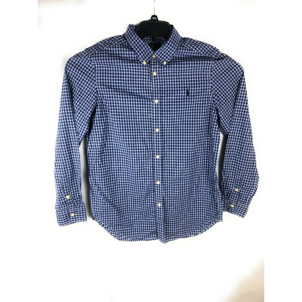Ralph Lauren  Boy's  XL 18-20 Long Sleeve   Cotton Shirt Blue White Check  A68
